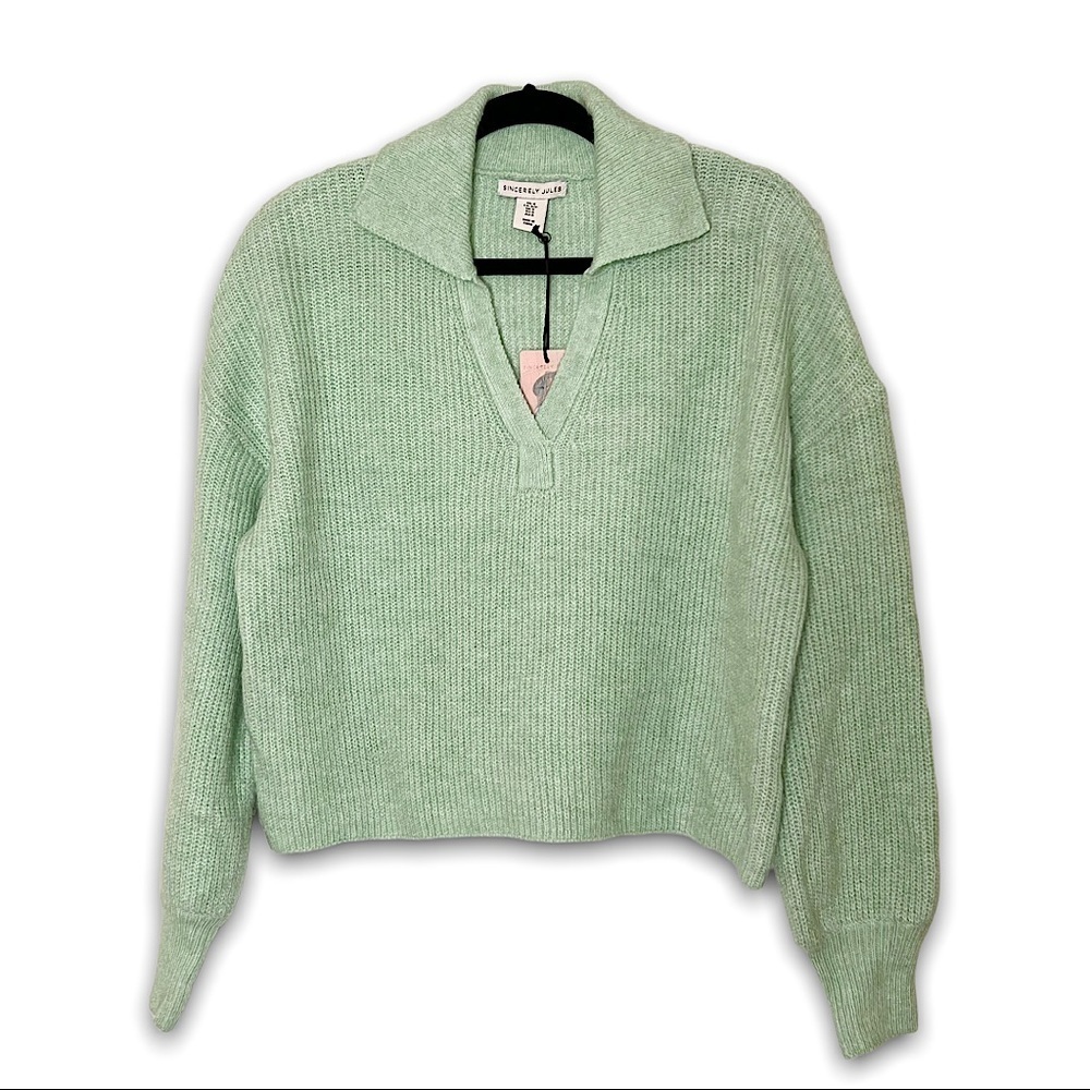 NWT SINCERELY JULES 90s Y2K Wool Blend Rib Knit Preppy Oversized‎ Crop Sweater S